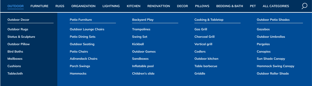 Menu with numerous items